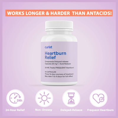 image of bottle of curist heartburn relief capsules - prilosec generic - for frequent heartburn